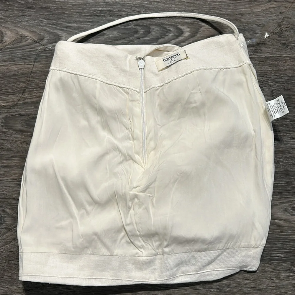 House of CB London Emmy Folded Waist Mini Skirt in Off White Size Small Ruched